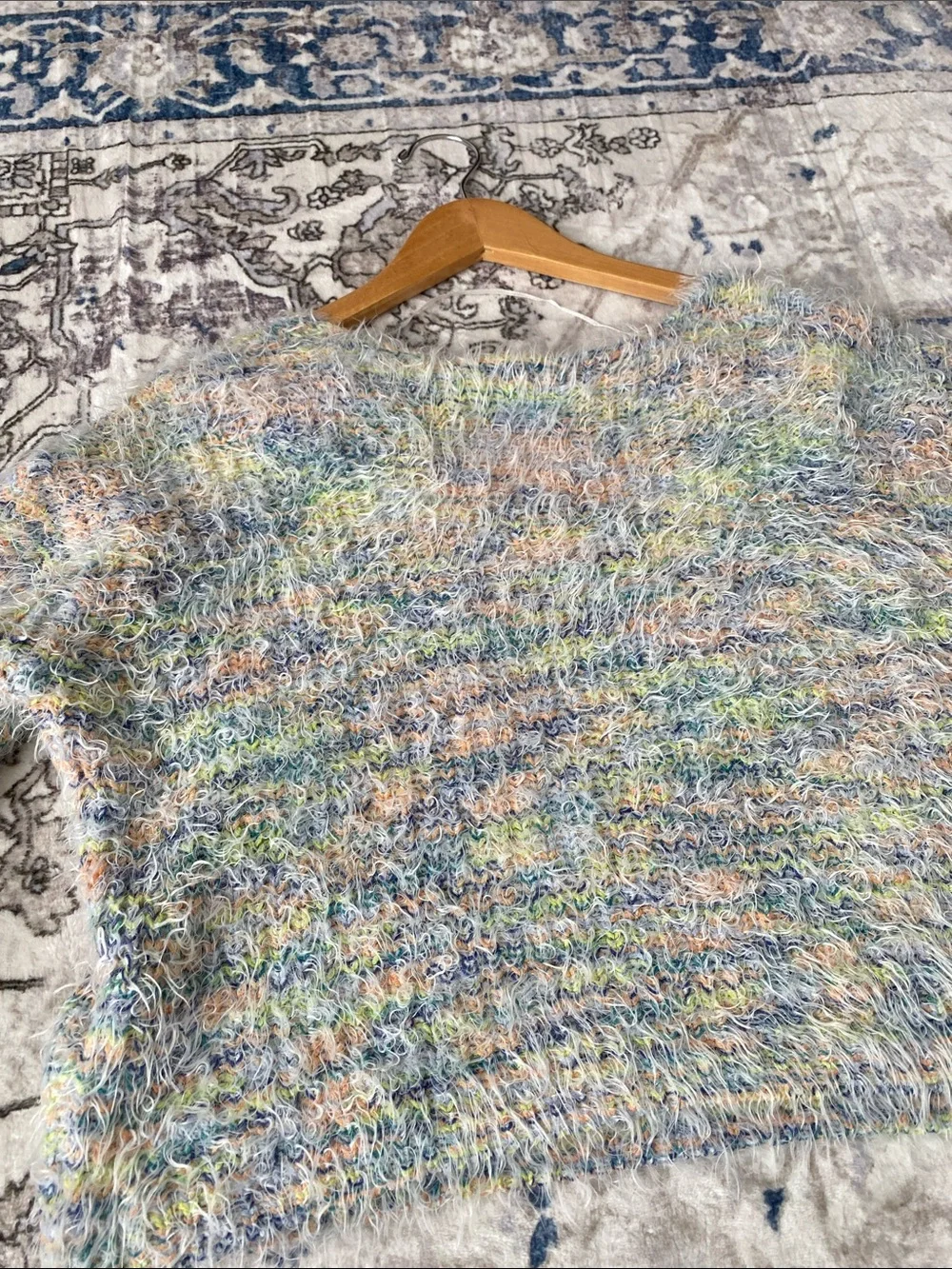 Free People Gelato Fuzzy V-Neck Sweater Multi Pastel